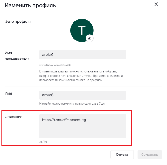 Как в профиле TikTok сделать ссылку на Телеграм-канал