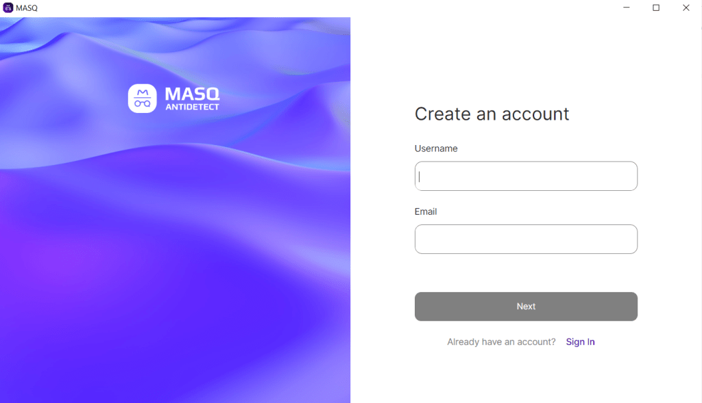Создание аккаунта MASQ