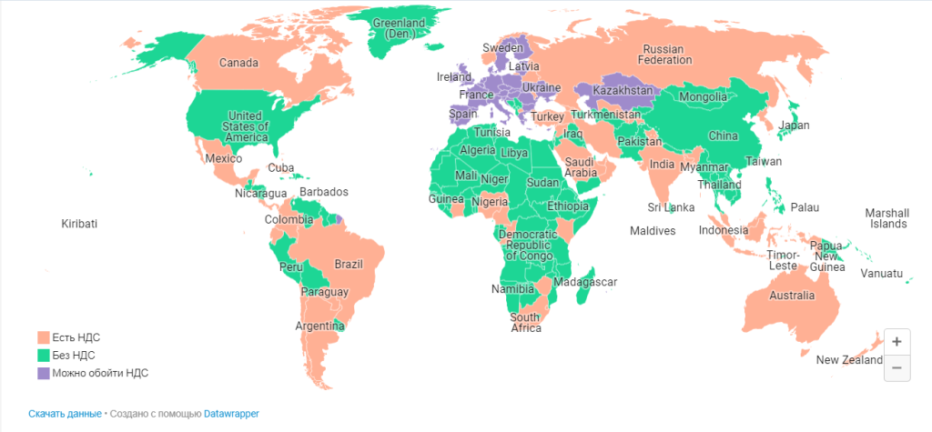 Устаревшая карта стран без НДС