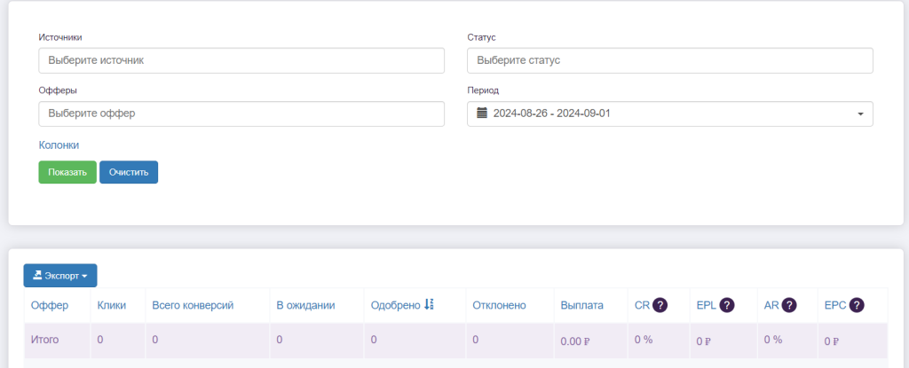 Статистика по офферам