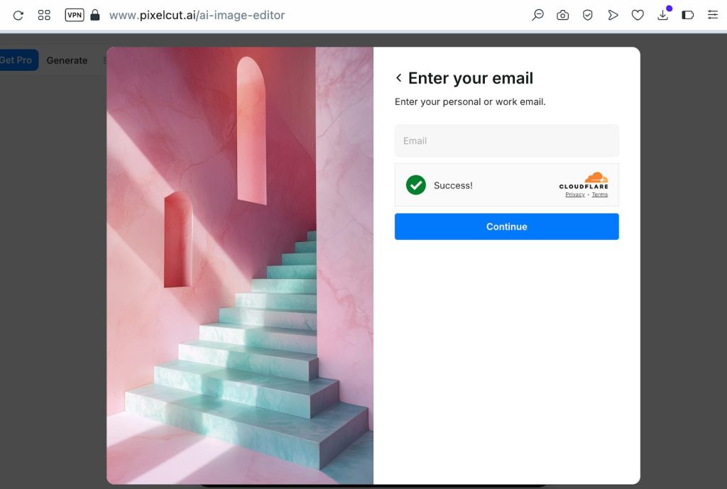 Успешный процесс регистрации в Pixelcut.ai