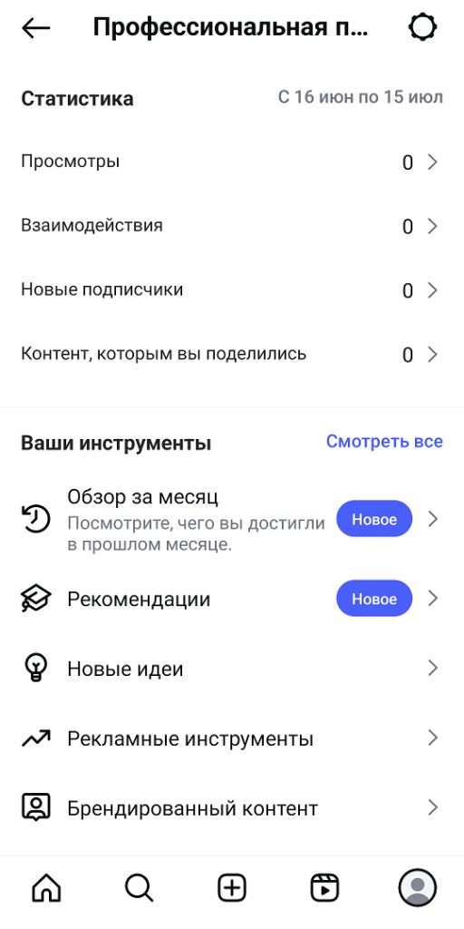 Статистика бизнес-аккаунта с телефона