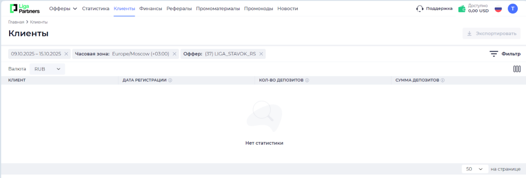 Меню удобное, ничего лишнего. Например, на скрине – раздел статы по привлеченным игрокам (клиентам)