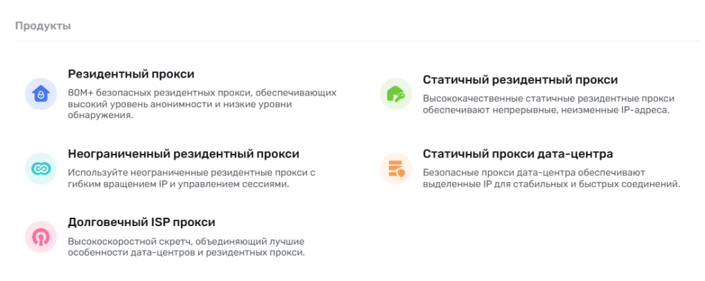 Все виды proxy, которые предлагает сервис