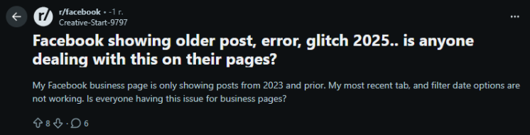 Facebook showing older post, error, glitch...