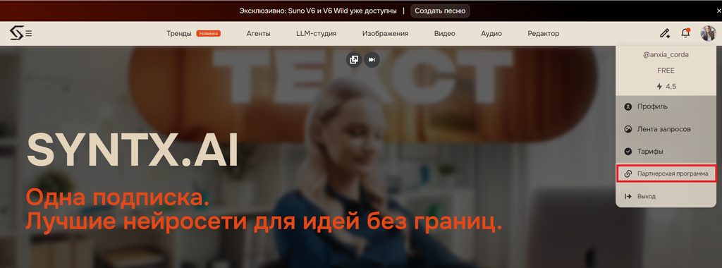 Syntx AI: партнерская программа
